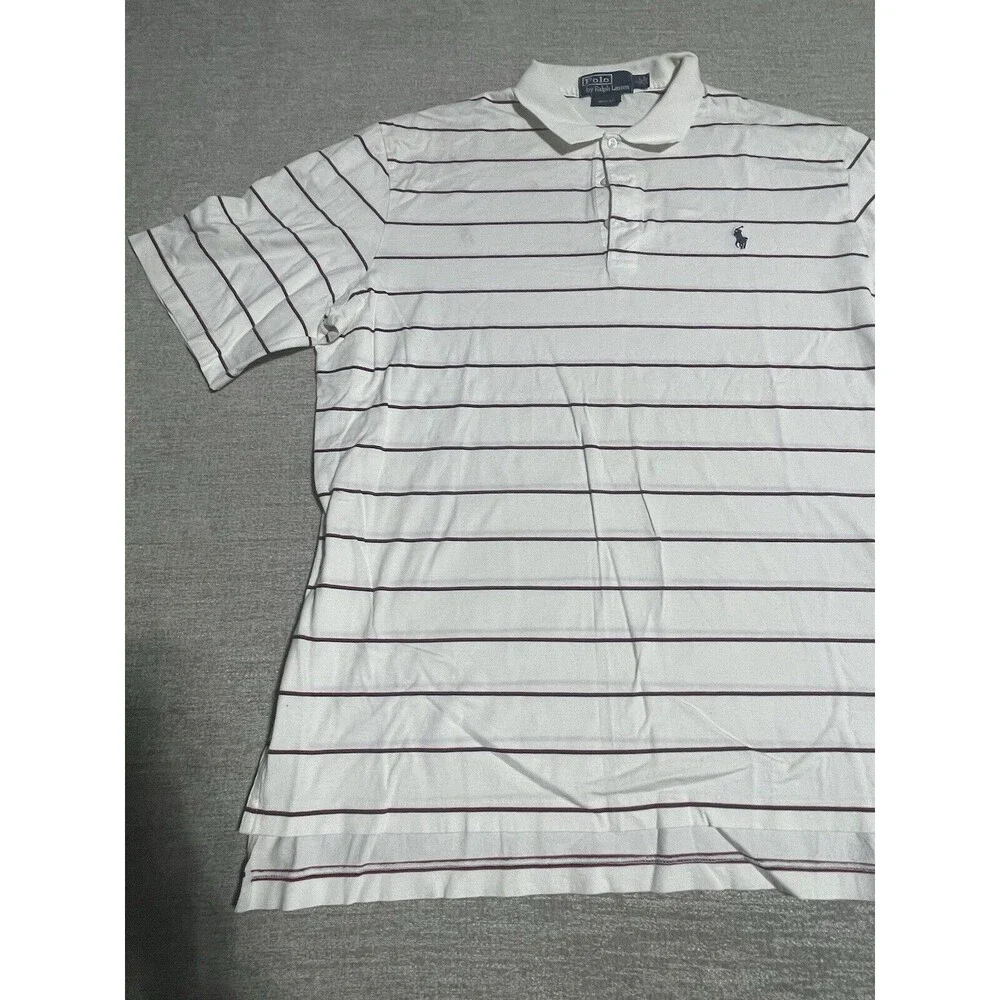 Polo Ralph Lauren Polo Shirt Men’s Large White Striped Ahoet Sleeve Golf Fit